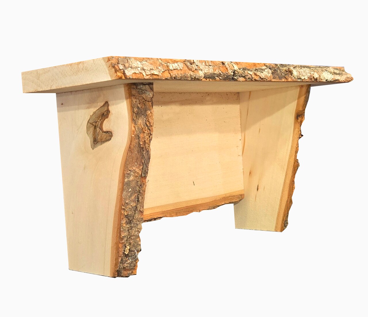 Rustic Basswood Bark Live Edge Shelf, 12in. For Homes & Cabins